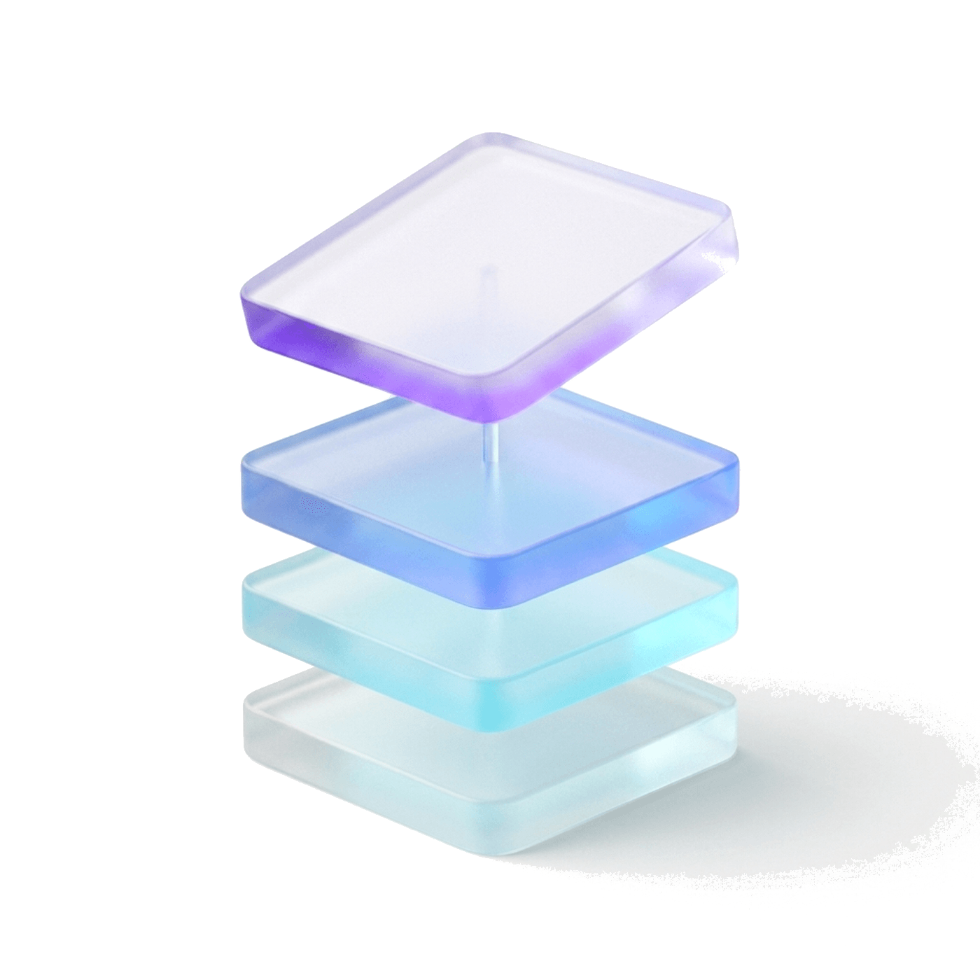 Frosted glass slabs stacking into a tower, the top one still being lowered into place — building a venture from zero to one