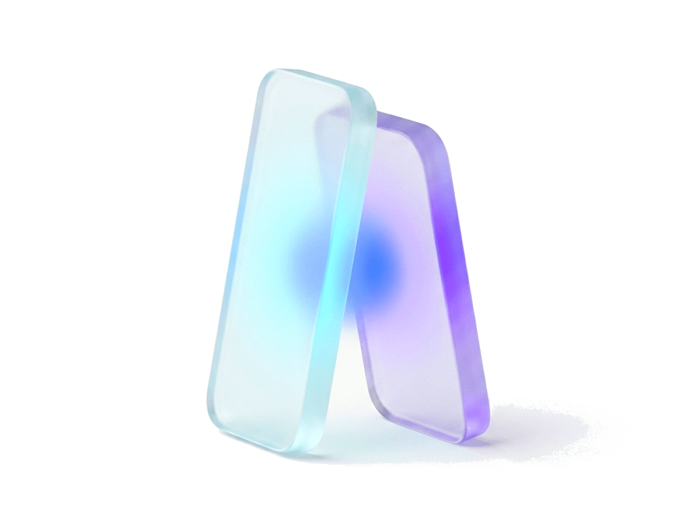 Two glass forms leaning toward each other, their light meeting in the gap between them